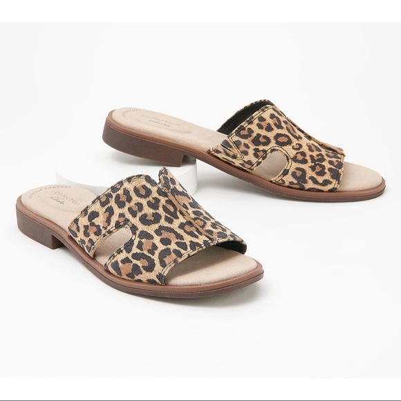 NIB Clarks Declan Flo Leopard Print Slide Sandal